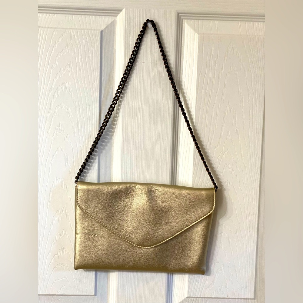 J. Crew Gold Clutch with Black Chain